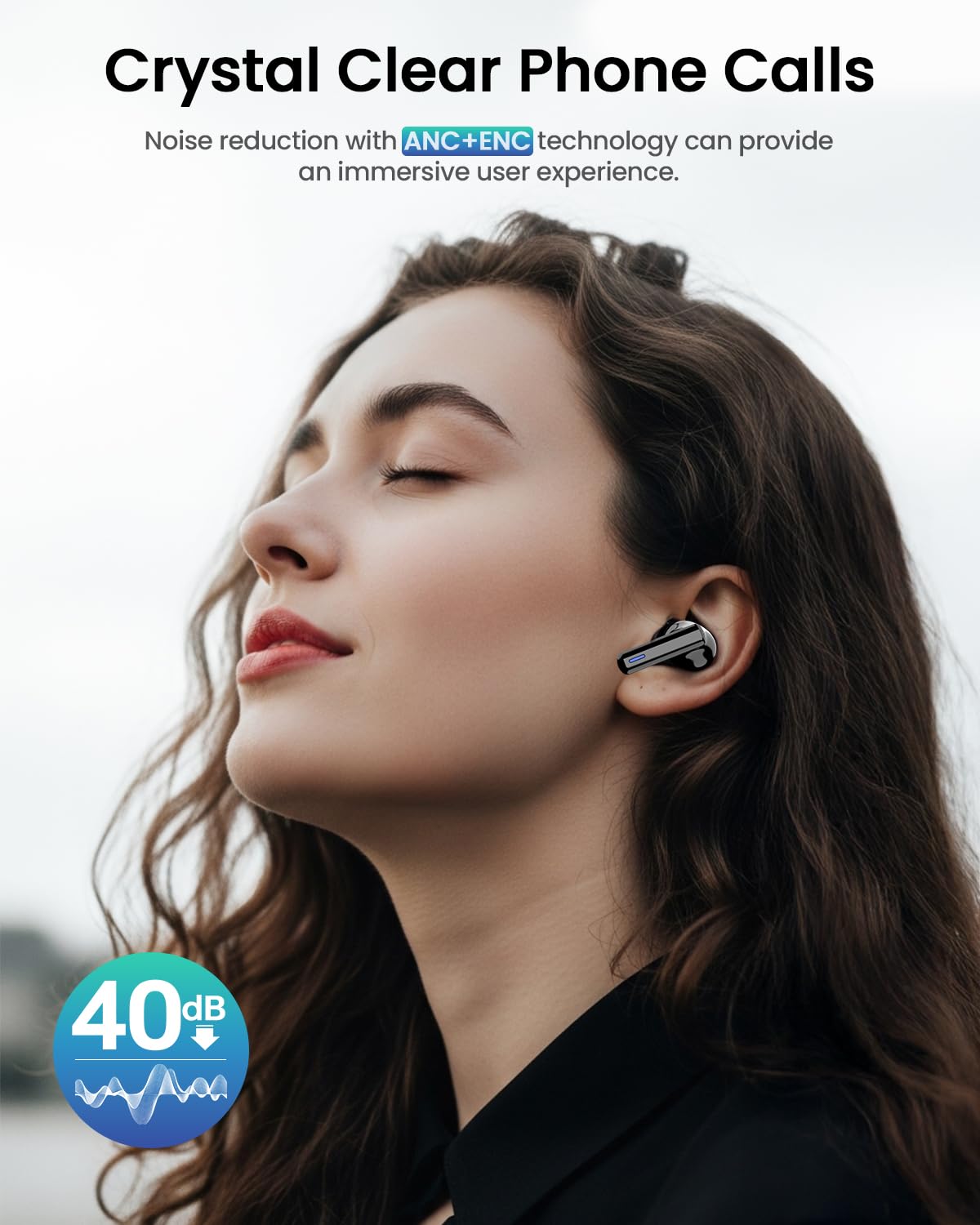 ZIUTY Wireless Earbuds Bluetooth Headphones, ANC/ENC Noise Cancelling, Ear Buds with Multifuntional Touch Screen, 40H Stereo Sound for Sports, IPX7 Clear Calls, 5 EQ for iOS Android(Black)