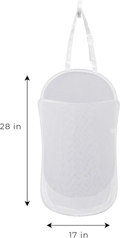 Smart Design Deluxe Mesh Over The Door Pop Up Hamper w/ Hook & Adjustable Strap