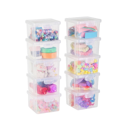 Swuj 10-Pack Small Plastic Containers with Lids, Clear Stackable Storage Boxes & Bins Organizer for Bead Organizer, Craft Storage, Stickers, Jewelry & Small Items – Square Small