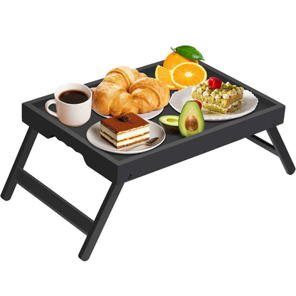 Artmeer Bed Tray Table with Folding Legs,Bamboo Breakfast in Bed for TV Table, Laptop Computer Tray,Eating,Snack Tray(Black) Extra-Large Size
