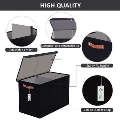 Bagnizer Large Toy Storage Box with Lids, Collapsible Sturdy Baby Storage Organizer Chest Bin Basket for Kids, Boys, Girls, Playroom, Nursery, Bedroom, Closet 25"x13"x16" (Black)