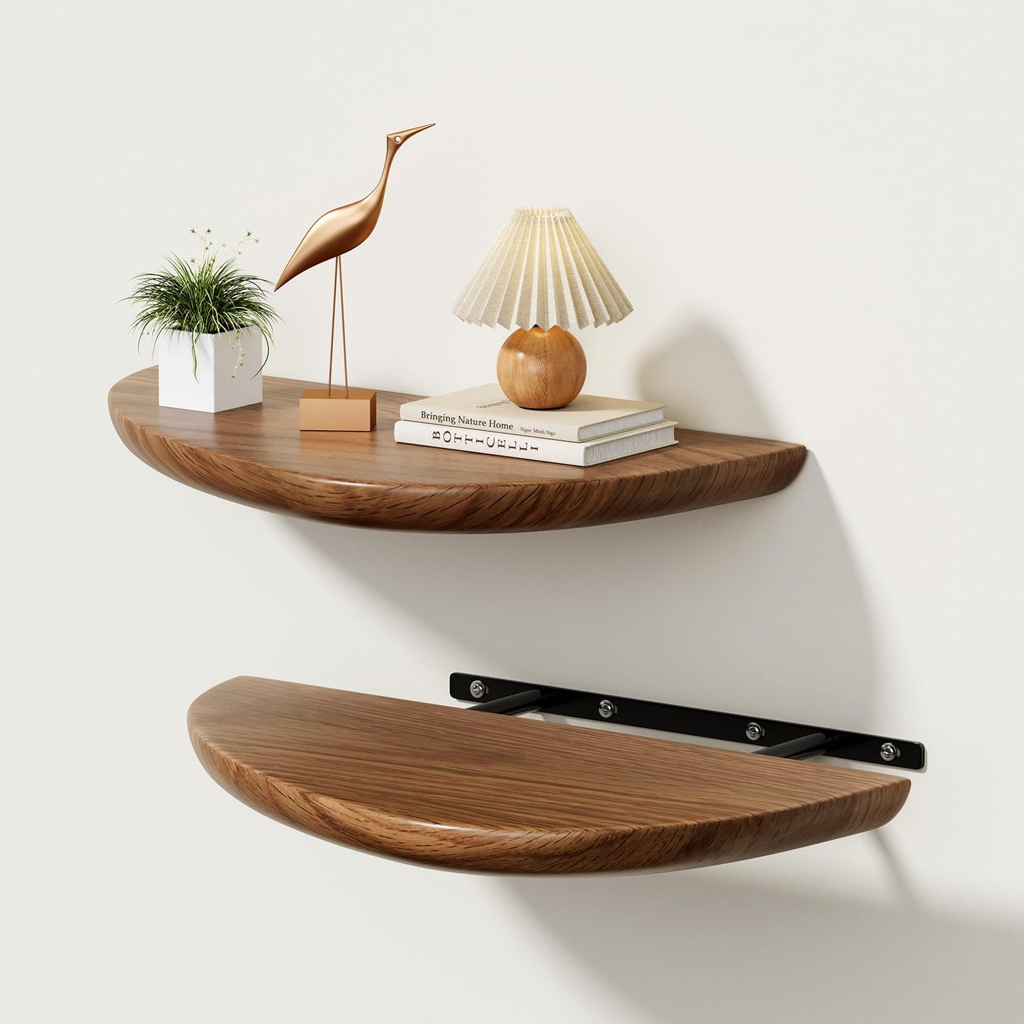 Sueuapp Solid Walnut Floating Shelves for Wall 15.7 Inch Set of 2, Live Edge Wall Mounted Shelf,Rustic Farmhouse Wooden Floating Shelf,Wood Wall Shelves for Bathroom Living Room,Bedroom,Kitchen