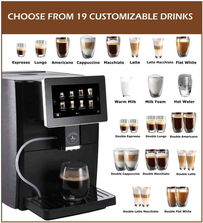 Cafe Bueno Super Automatic Espresso Machine For Home - Coffee Machine With Grinder & Milk Frother For Latte, Cappuccino, Macchiato - Auto Wake & Sleep – All Milk Types