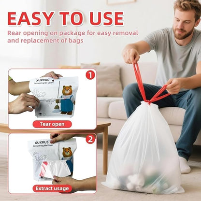 XUXRUS 2.6 Gallon Small White Trash Bag, Tear-Free Heavy Duty Garbage Bags