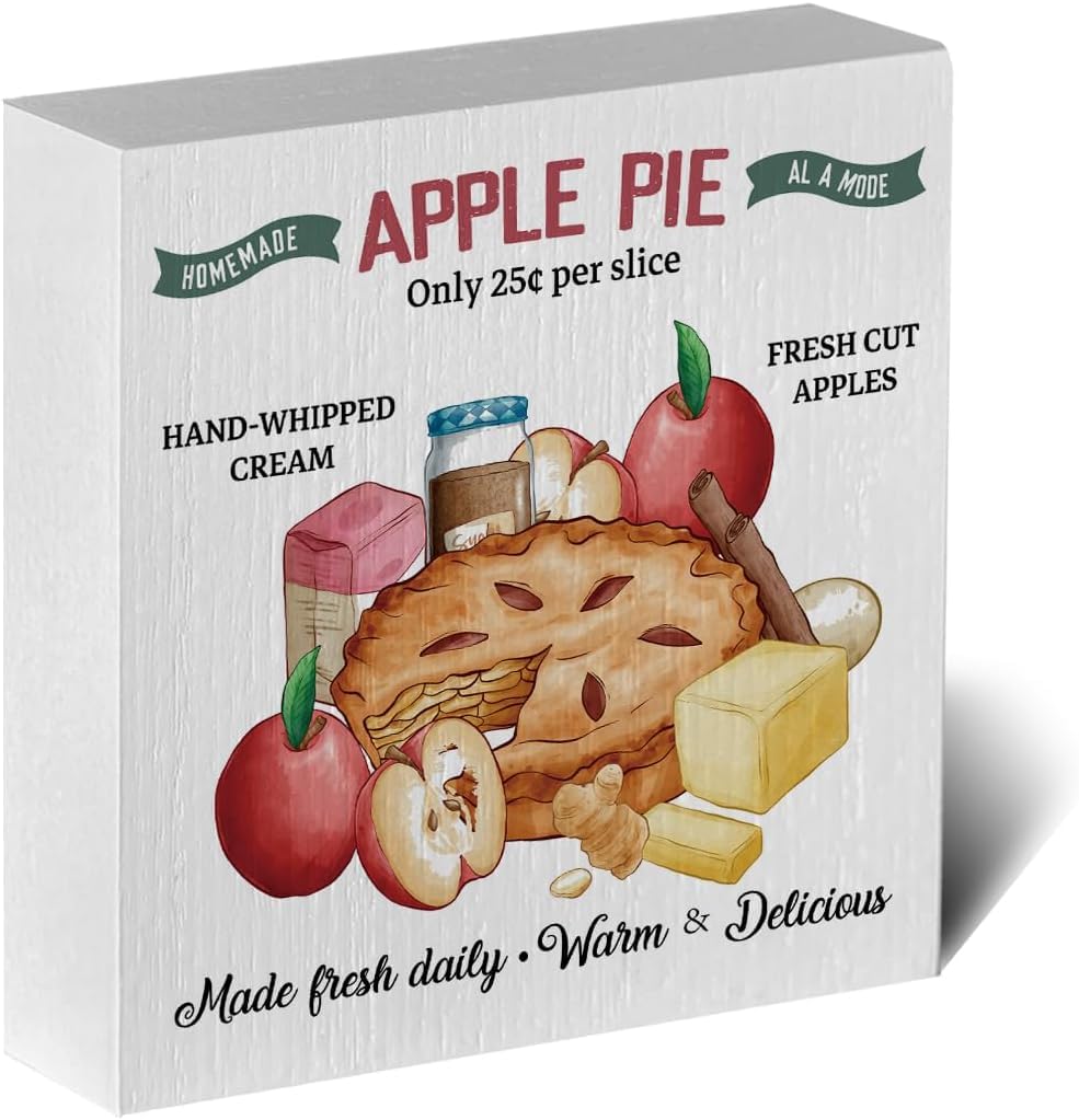 Summer Apple Decor Farmhouse Wooden Box Sign For Home Bathroom Shelf Entryway Centerpieces Sitter Farm Cafe Counter Cabin Desk Bedroom Office Table Top Cubicle Kitchen Tiered Tray Decor 7x7 Inch
