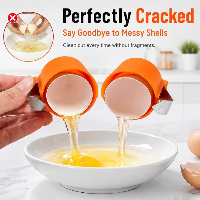 Handheld Egg Shell Opener, Eggshell Separator and Cutter, Food Grade PP Stainless Steel Egg Topper Cutter for Chicken Duck Eggs, Portable Lightweight Kitchen Gadget for Home Cooking Baking (orange)