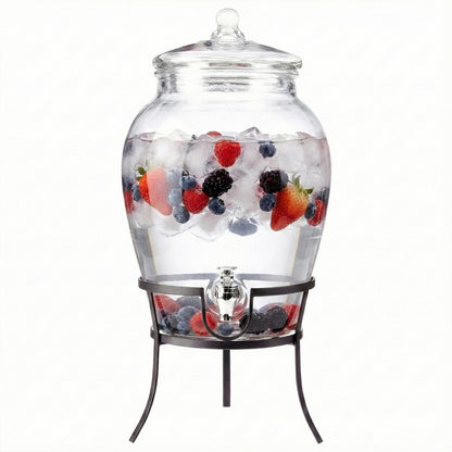 Style Setter Beverage Dispenser Cold Drink Dispenser Glass Jug, Metal Stand & Leak-Proof Acrylic Spigot Great for Parties, Weddings & More (With Metal Rack)
