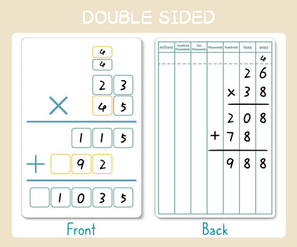 Set of Dry Erase Addition, Subtraction, Multiplication, and Division Practice White Board, Mathematics Board with a 4" x 2.5" Multiplication Chart Board for Kids Students, Classroom and Home