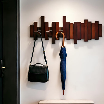 Coat Rack Wall Mount, Coat Hooks Wall Mount, Wall Mounted Coat Rack, Heavy Duty Wall Coat Rack with 6 Hooks, Acacia Wood Piano Coat Rack for Hanging Coats, Keys, Hats, Bags