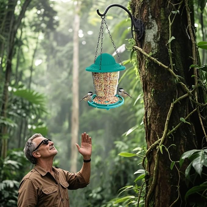 Small Bird Feeder - Durable Plastic Design, Easy Fill & Clean, Attracts Finches & Songbirds, Great for Outdoor Use in Yards, Porches and Decks