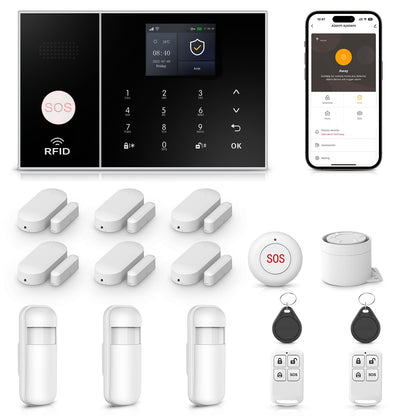 LWOHSI Alarm System for Home Security,WiFi+GSM 4G Wireless Alarm System with Phone APP Alert,Door/Window Sensor,Remote,Compatible with Alexa and Google for Home,Apartment,Office (A108F-US-D)