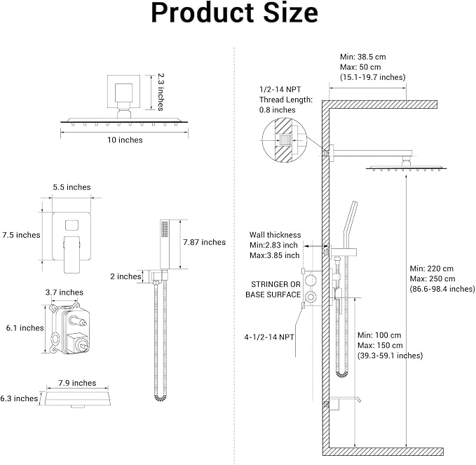 10" Rain Shower Faucet Set with Tub Spout, Brushed Nickel | Anti-scald cartridge, air tech boosts pressure 50%, 3-func diverter, NPT 1/2