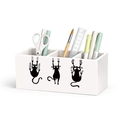 GGED Funny Cat Pencil Holder, Wooden Desk Organizer with Cartoon Cats Climbing, Pen and Pencil Storage, Office and Study Desk Accessories
