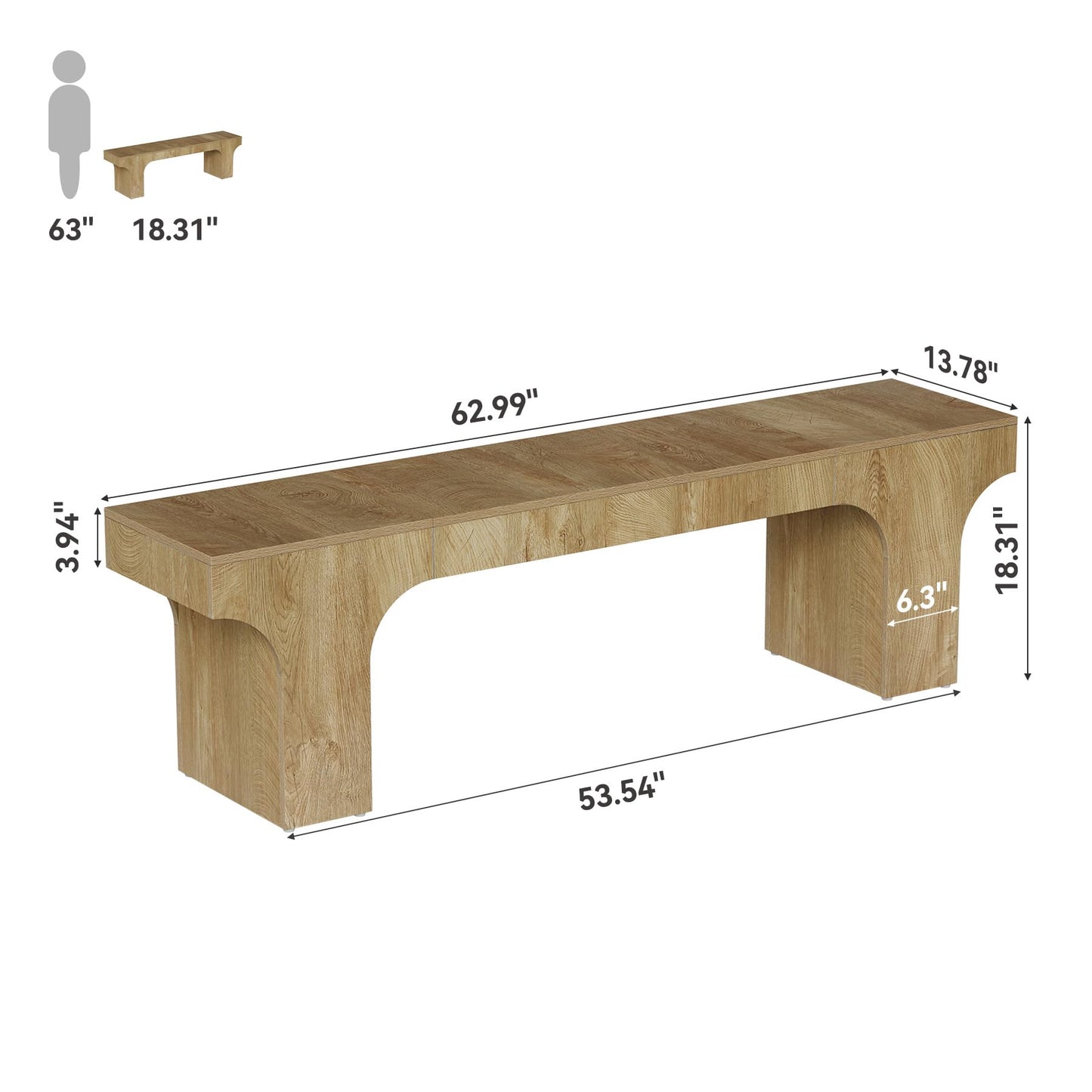LITTLE TREE 63" Wooden Bench, End of Bed Bench, Long Hallway Bench, Farmhouse Entryway Bench for Hallway, Living Room, Kitchen
