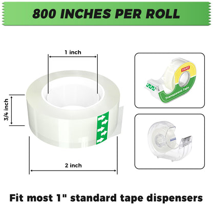 SWRT Tape, 48 Rolls Clear Tape Refills for Dispenser, Transparent Tape, 3/4 in x 800 in Tape Rolls, Strong Adhesive Tape for Gift Wrapping, Home, School & Office Tape