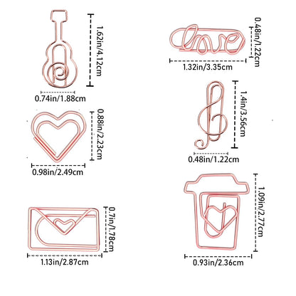30Pcs Adorable Rose Gold Fancy Paper Clips Set, Cute Shaped Metal Clips with Travelers Accessories for Planner & Journal Supplies, Creative Decorative Bookmarks for Office School Home Organization