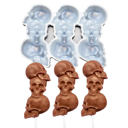 mostsom Skull Head Shape Silicone Lollipop Molds Easter Skull Chocolate Candy Cheese Mould Cake Decorating Tools 2PCS (F_Skull Head)