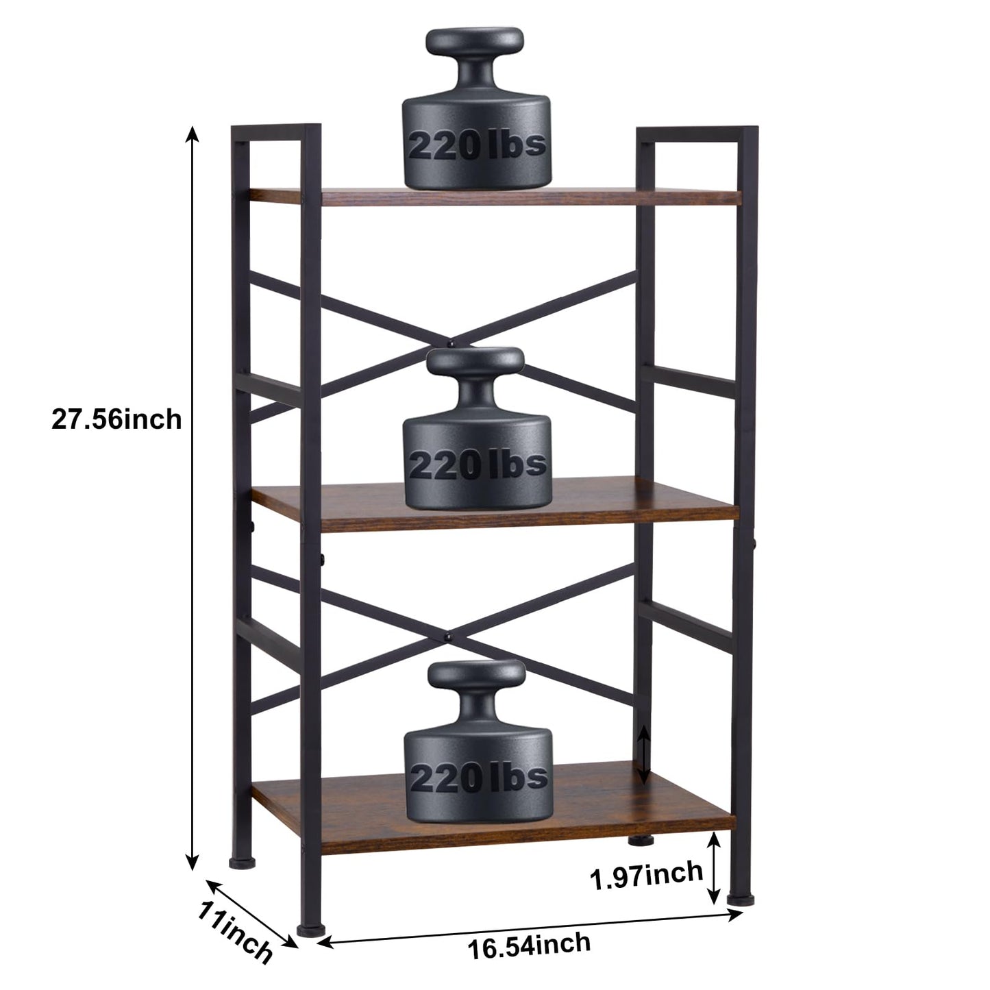 Orchidleaf Small Bookshelf for Small Spaces, 3-Tier Industrial Bookcase with Metal Frame and Wood Shelves, Narrow Storage Shelf for Living Room, Bedroom, Apartment