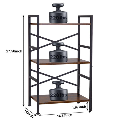 Orchidleaf Small Bookshelf for Small Spaces, 3-Tier Industrial Bookcase with Metal Frame and Wood Shelves, Narrow Storage Shelf for Living Room, Bedroom, Apartment