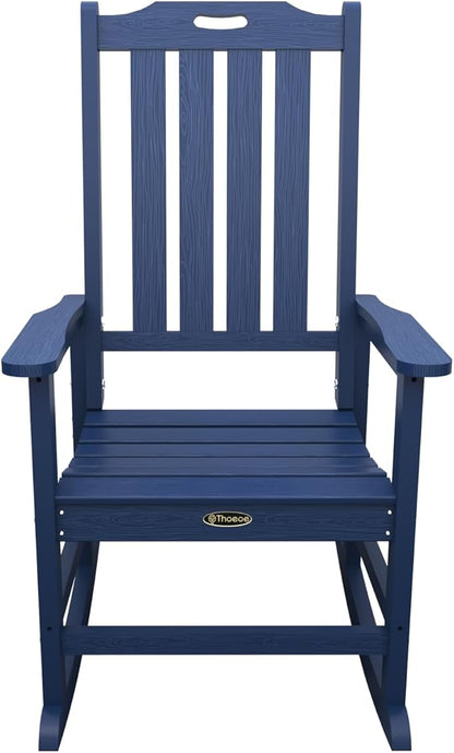 Oversized Rocking Chair, Outdoor Rocking Chair for Adults, All Weather Resistant Porch Rocker for Lawn Garden, Navy Blue
