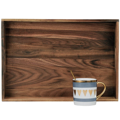 MAGIGO 17 x 12 Inches Rectangle Walnut Wood Ottoman Tray with Handles, Serve Tea, Coffee, Classic Wooden Decorative Serving Tray
