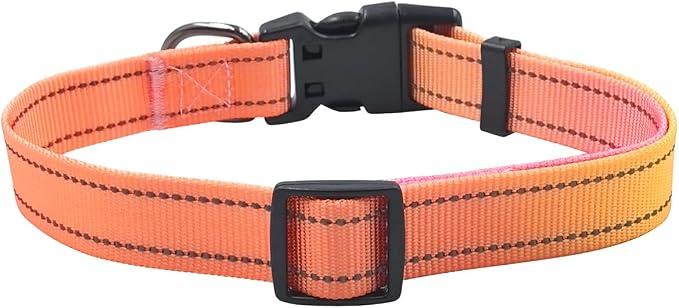 Dog Collar Leash Set, Gradient Color, with Safety Reflective Strips, 5 ft Matching Leash, Neoprene Padded Handle, Adjustable 4 Sizes for Small Medium Large Dogs.(M, Orange Pink)