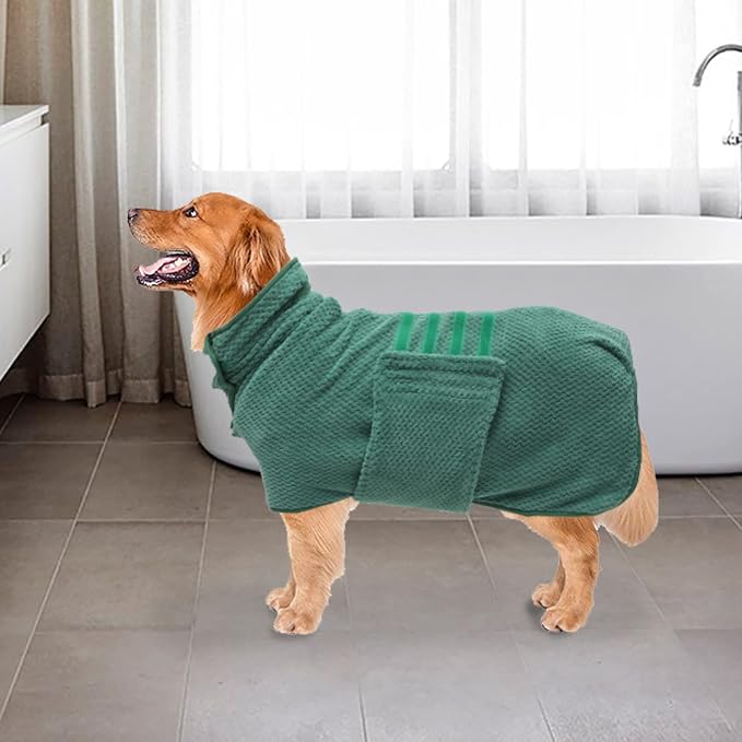 Geyecete Dog Bathrobe Towel Dog Drying Coat-Dry Fast Dog Bag-Pineapple Grid Fast Drying Super Absorbent Pet Dog Bath Robe Towel-Green-3XL