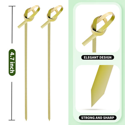 200PCS Cocktail Picks Bamboo Skewers for Appetizers, Fancy Toothpicks for Appetizers, 4.7 Inch Long Decorative Knot Bamboo Cocktail Sticks for Party Drinks Food Fruit Charcuterie Boards Accessories