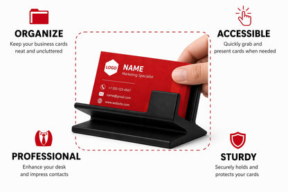 Business Card Holder for Desk – Modern Black Card Display, Stylish Office Desk Accessory for Men & Women