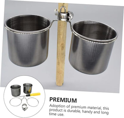 BESPORTBLE 1set Stainless Steel Parrot Feeder Cup Clamp Hanging Food Water Bowl for Birds Easy to Clean Accessory for Birdcage Feeding