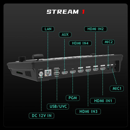 CINETREAK Stream 1 Live Streaming Switcher 4 HDMI & AUX Inputs, PTZ Control Dual RTMP Streaming Chroma/Luma Key Recording & Playback and Landscape & Portrait Livestreaming（NDI Updatable）