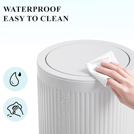 JiatuA Small Bathroom Trash Can with Lid, 2.1 Gallon Garbage Can with Pop-Up Lid Trash Bin Round Wastebasket for Kitchen Bedroom Office Living Room Toilet College Dorm, White