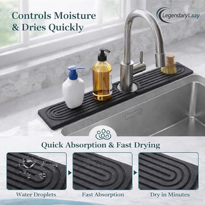 Diatomite Faucet Mat for Kitchen Sink, Fast Dry Stone Sink Splash Guard