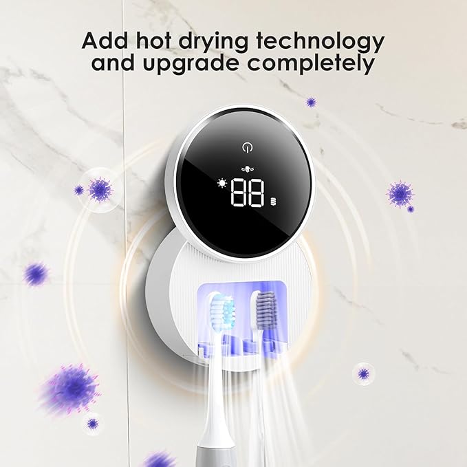 Wall Mounted Toothbrush Holder & Toothbrush Cleaner, Electric Toothbrush Holder