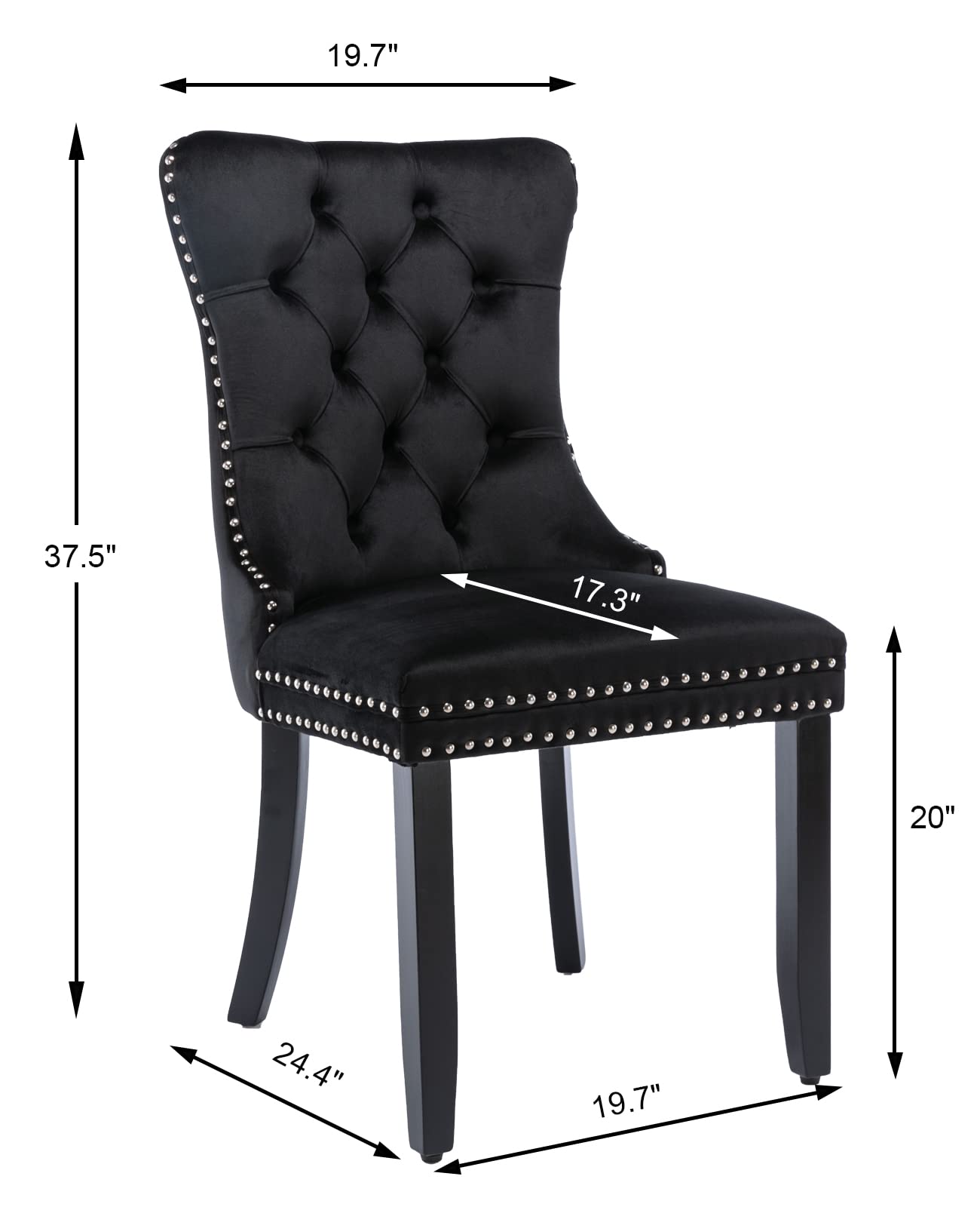 Shenyon Black Velvet Dining Chairs Set of 4, Upholstered Dining Room Chairs with Back Ring Pull Trim and Solid Wood Legs,Modern Dining Chairs Perfect for Dining Room,Living Room,Kitchen(Black)