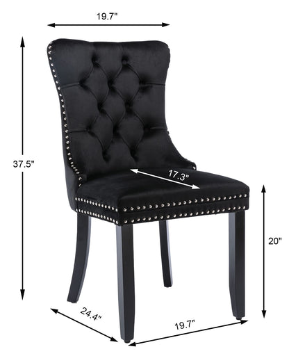 Shenyon Black Velvet Dining Chairs Set of 4, Upholstered Dining Room Chairs with Back Ring Pull Trim and Solid Wood Legs,Modern Dining Chairs Perfect for Dining Room,Living Room,Kitchen(Black)