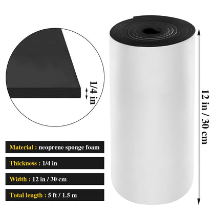Adhesive Foam Padding Roll Closed Cell Sponge Neoprene Insulation Board Foam Sheet Pad with Sticky Back for Anti Vibration, Anti-Slip, DIY Crafts, Gaskets, Cosplay, Costume (Black, 12x59x1/4 Inches)