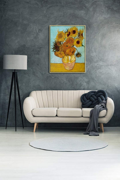 Wieco Art Framed Wall Art Canvas Prints of Sunflower by Vincent Van Gogh Paintings Reproduction Abstract Wall Decorations for Living Room Golden Frame