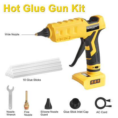 Cordless & Corded 2-in-1 Hot Glue Gun Compatible with Dewalt 20V Battery, 100W Digital LED Temp Adjustable Anti-drip Full Size Glue Gun with 1 replaceable nozzle & Glue Sticks (Battery Not Included)