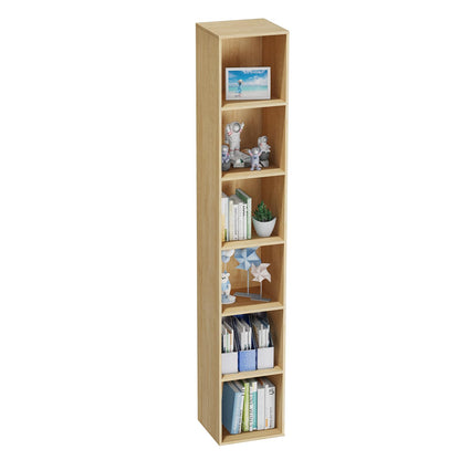 Nestwise 6 Tier Bookshelf, Open Tall Narrow Floor Standing Bookcase, Storage Organizer Bookshelves Freestanding Book Shelf for Living Room, Bedroom, Home Office (Oak, 6 Cube)