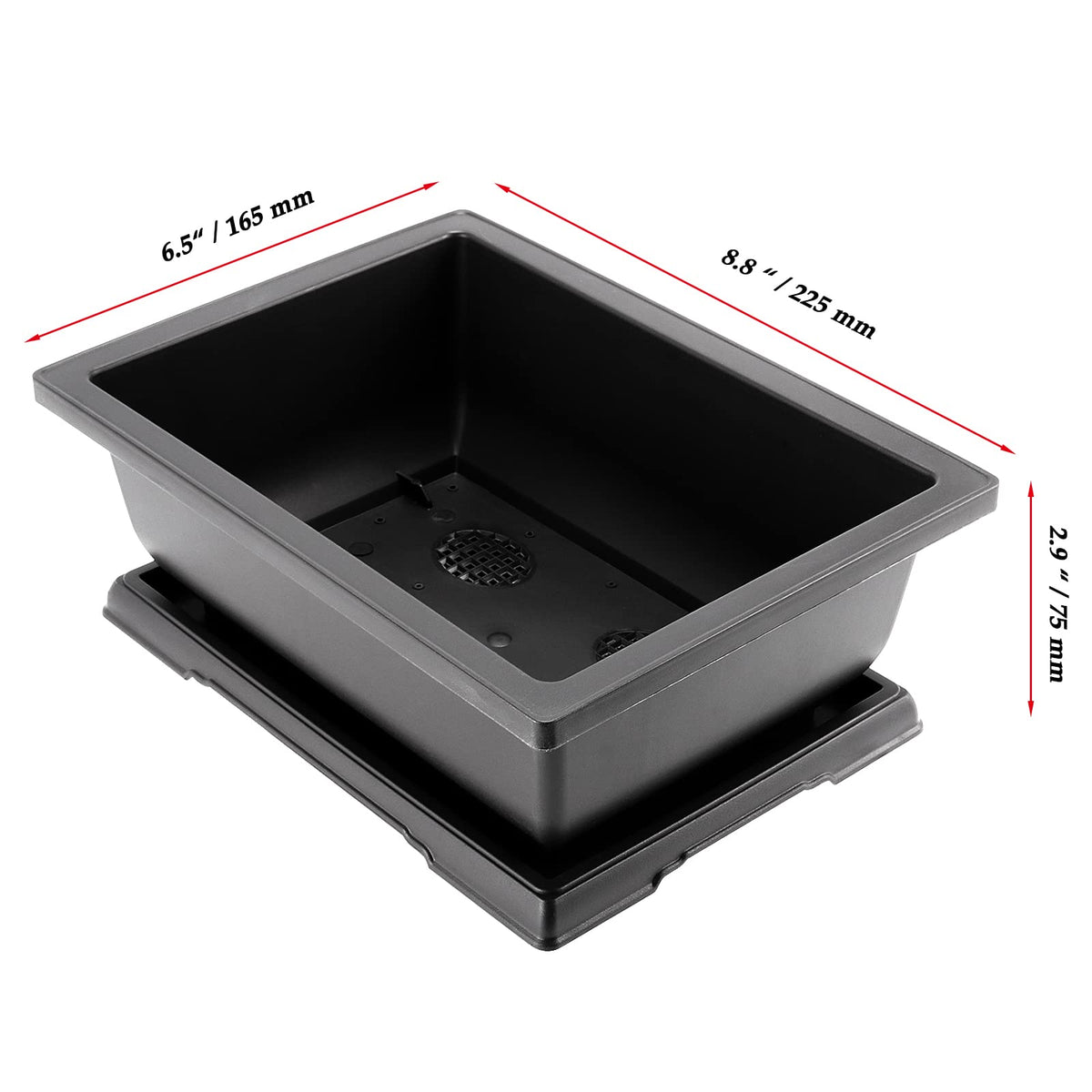 JOIKIT 10 Pack 9 Inch Plastic Bonsai Training Pots with Drainage Hole and Trays, Rectangular Bonsai Tree Pots, Plant Growing Pot for Garden, Decoration, Balcony