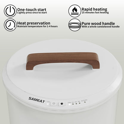 SAMEAT Heated Towel Warmers for Bathroom - Large Towel Warmer Bucket, Wood Handle, Auto Shut Off, Fits Up to Two 40"X70" Oversized Towels, White