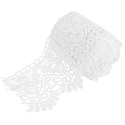 MECCANIXITY 4 Inch Wide 5 Yard Lace Ribbon Floral Pattern White Lace Trim Ribbon Milk Silk Lace Trim for Sewing Making, DIY Crafts,Gift Wrapping, Wedding Decor