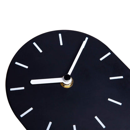 SOFFEE DESIGN One-Piece Table Clock Iron Sheet with Wooden Base Ins Style, Desktop Clock Non Ticking Battery Operated for Living Room Bedroom Home Decor, Black