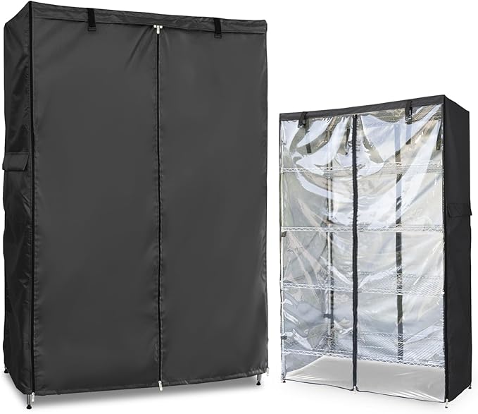 Waterproof Shelf Cover,Outdoor 600D Heavy Duty Dustproof Storage Shelves Cover,60''x24''x72'' Shelf Covers for Wire Shelving with Zippers,Storage Rack Covers with Clear Front