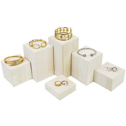 Mooca Wooden 6 Pcs Square Risers for Display Jewelry and Accessories Display Stand (Wash White)