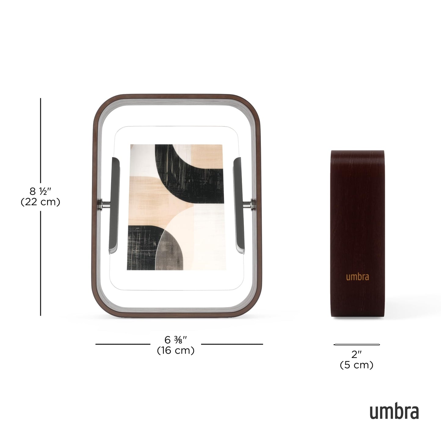 Umbra Bellwood 4x6 Desk Picture Frame – Double Sided Rotating Wooden Photo Frame with 360-Degree Pivot, Tabletop Display for Portrait or Landscape Photos – Aged Walnut