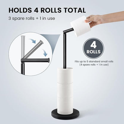 Cesun Extra Weighted Base Toilet Paper Holder Stand - SUS304 Rust Proof Free Standing Tissue Roll Holder for 4 Rolls, No Tipping, No Slipping, Matte Black