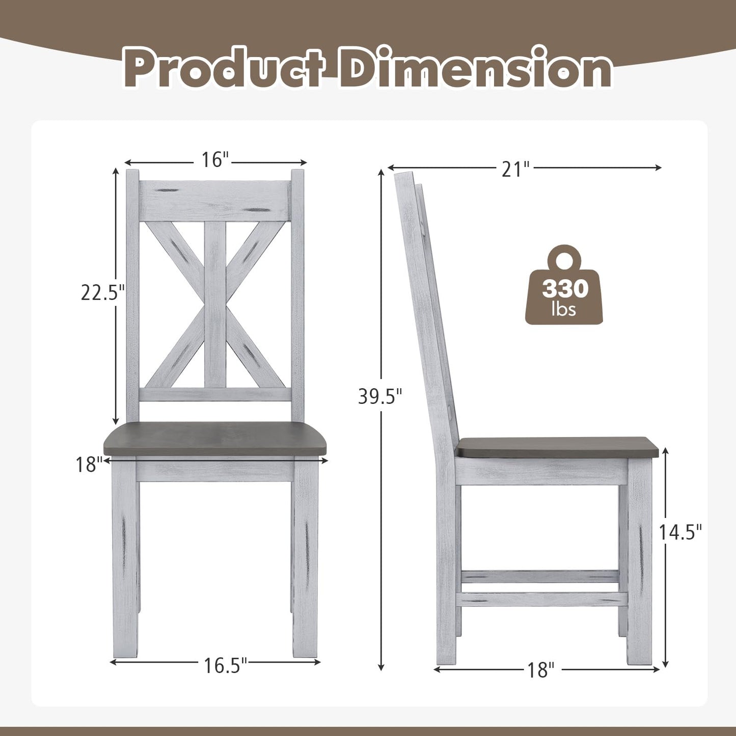 Giantex Retro Wooden Dining Chairs Set of 2, Farmhouse Kitchen Chairs w/Rubber Wood Frame, Elegant Hollowed Backrest, Armless Dining Room Chairs, Rustic Side Chairs for Restaurant, Living Room, Grey