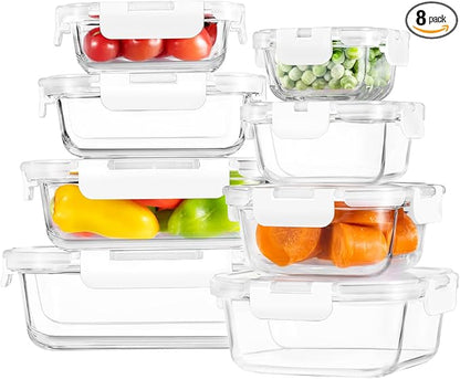 HOMBERKING 8 Pack Glass Food Storage Containers